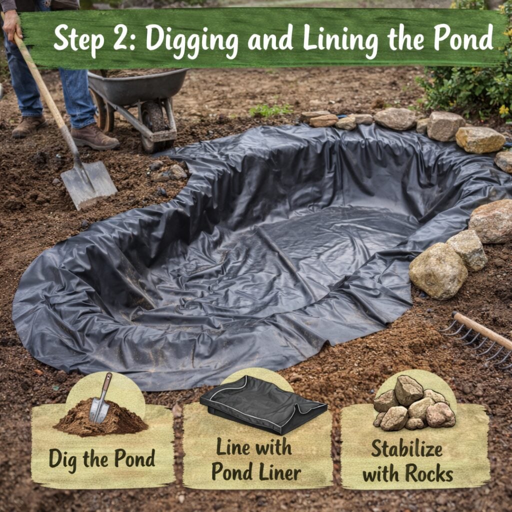 Step 2: Digging and Lining the Pond
