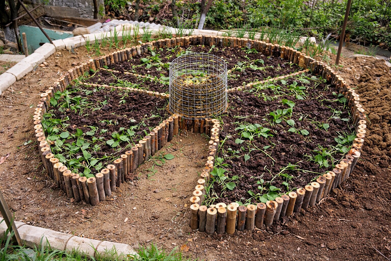 circular hugelkultur garden bed