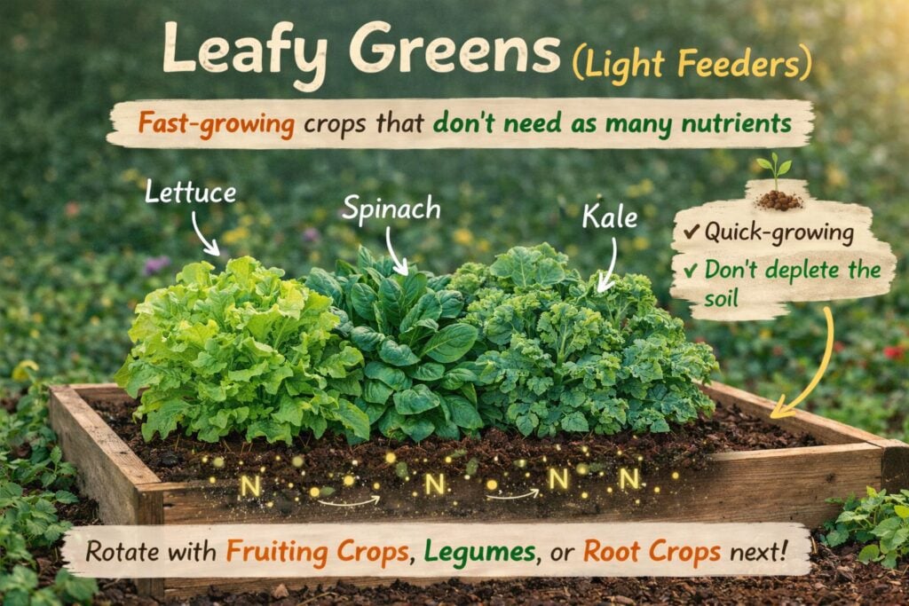 3. Leafy Greens (Light Feeders)