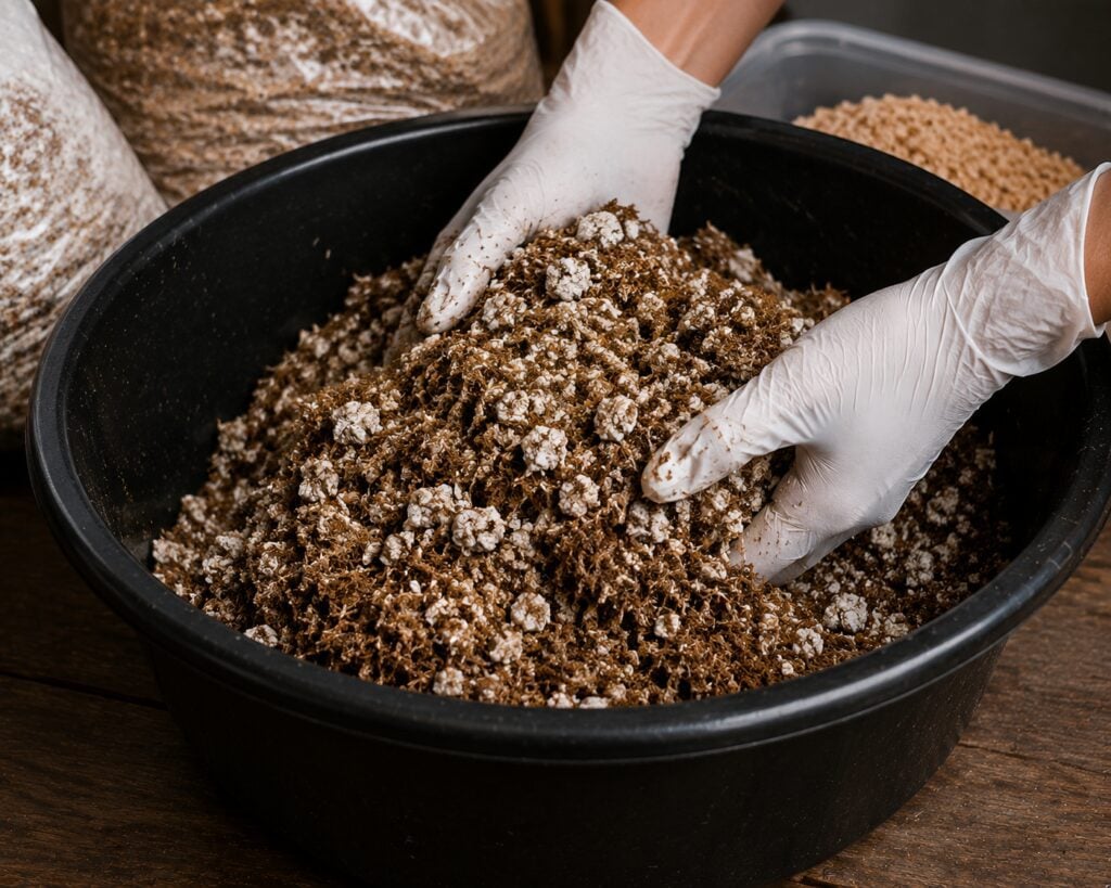 Step 2: Mix Substrate with Mushroom Spawn