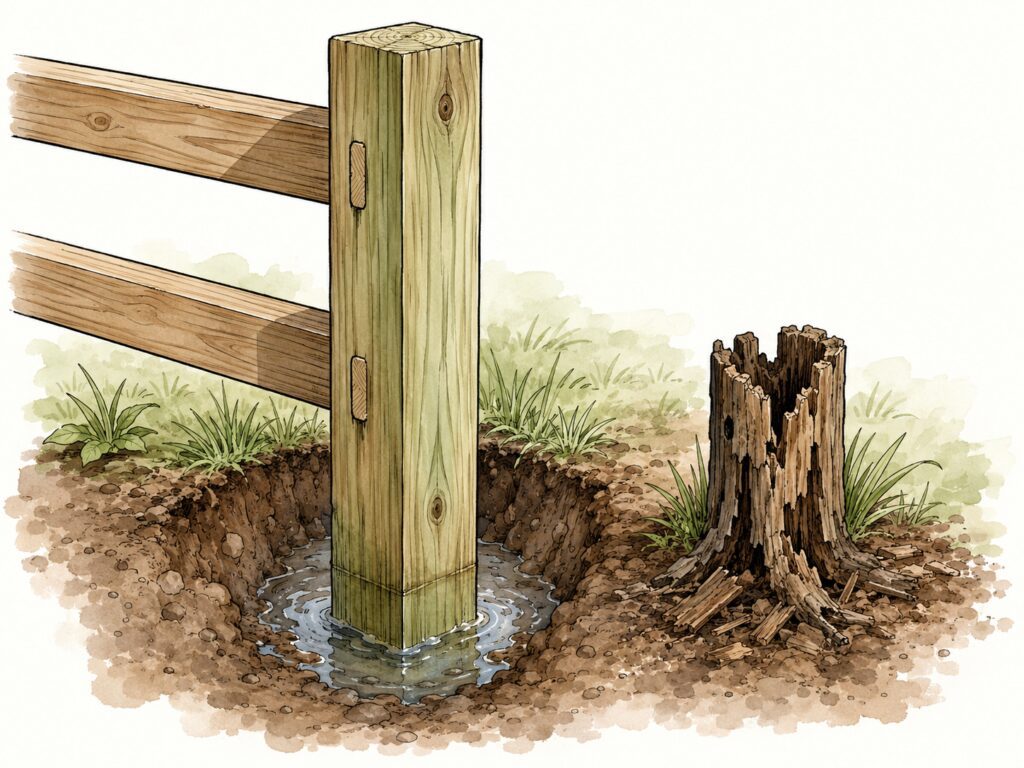 charred timber posts