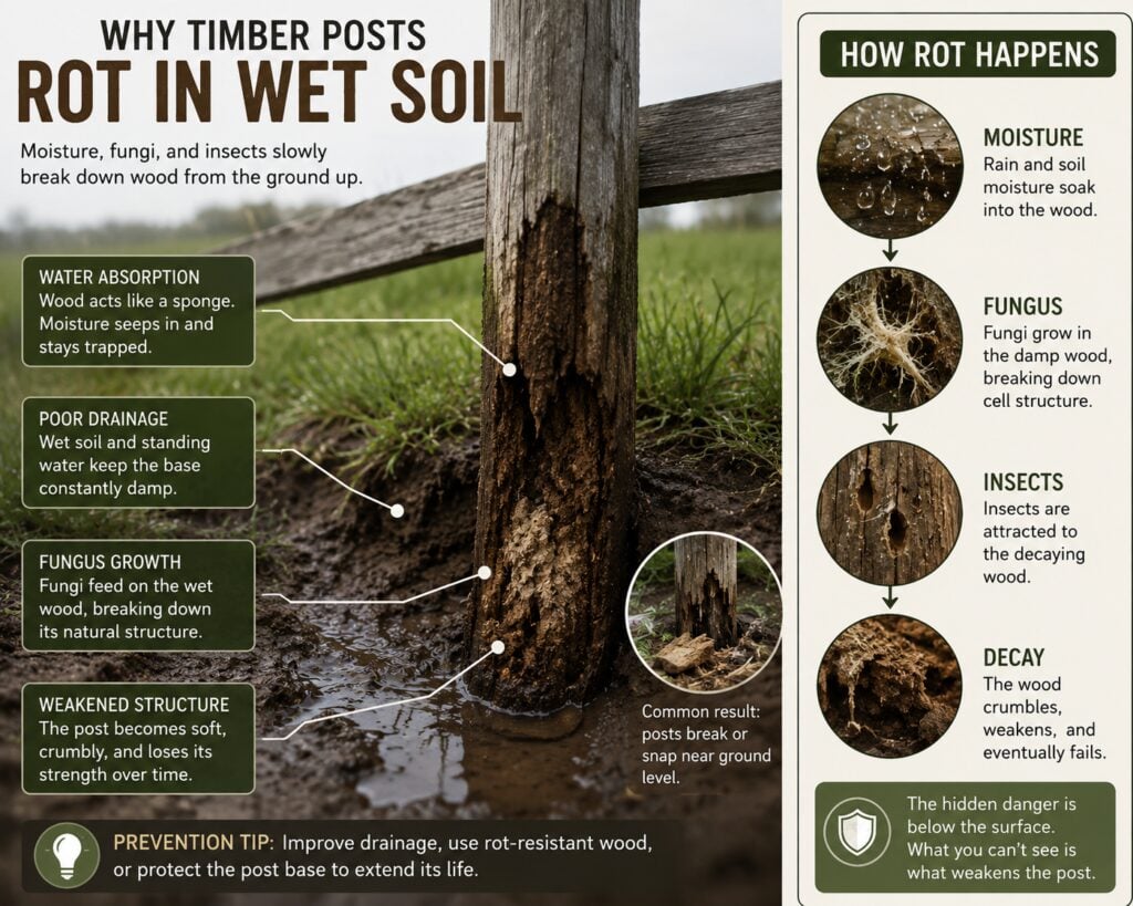 Why Timber Posts Rot in Wet Soil