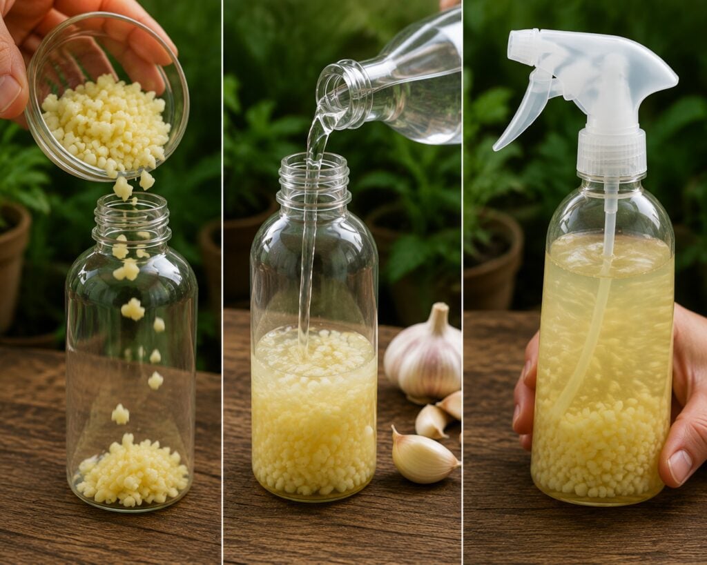 Step 2: Mixing garlic with alcohol in a spray bottle