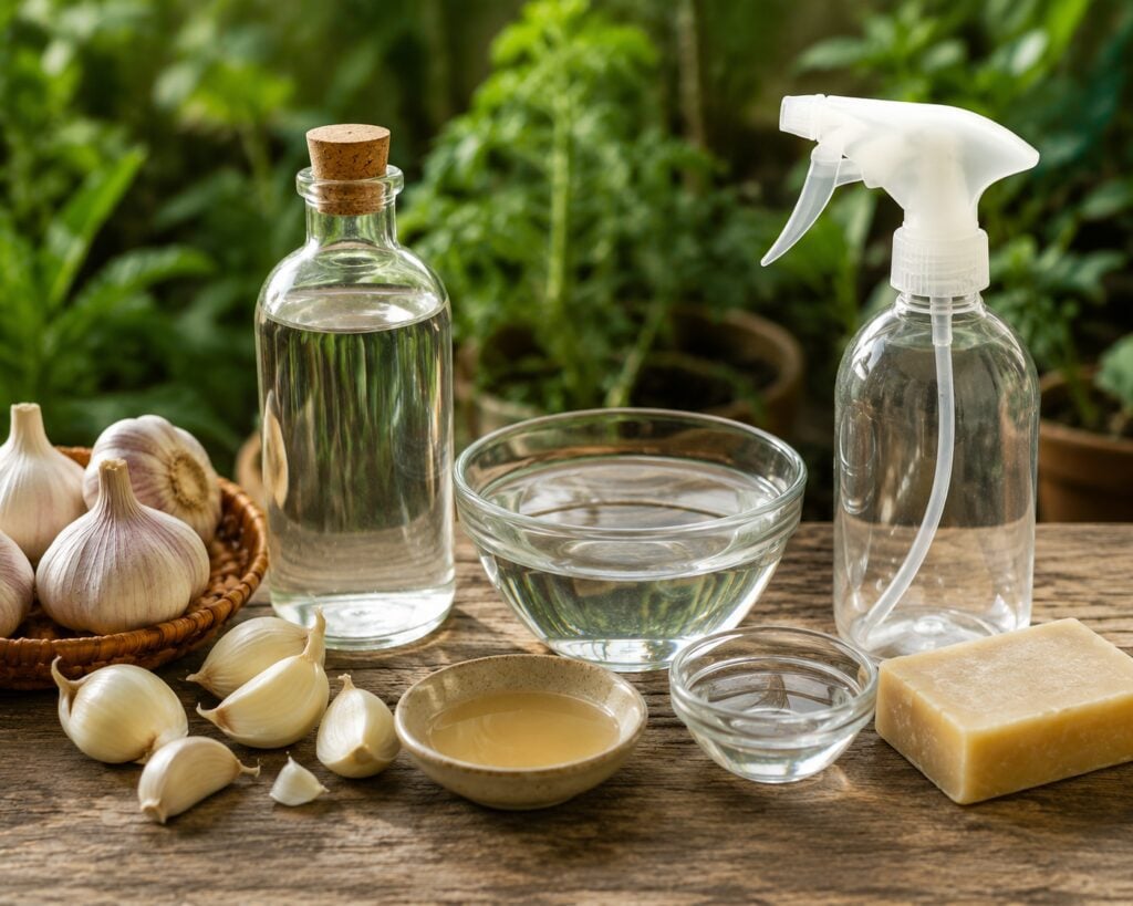 Ingredients I use to make garlic insecticide spray at home