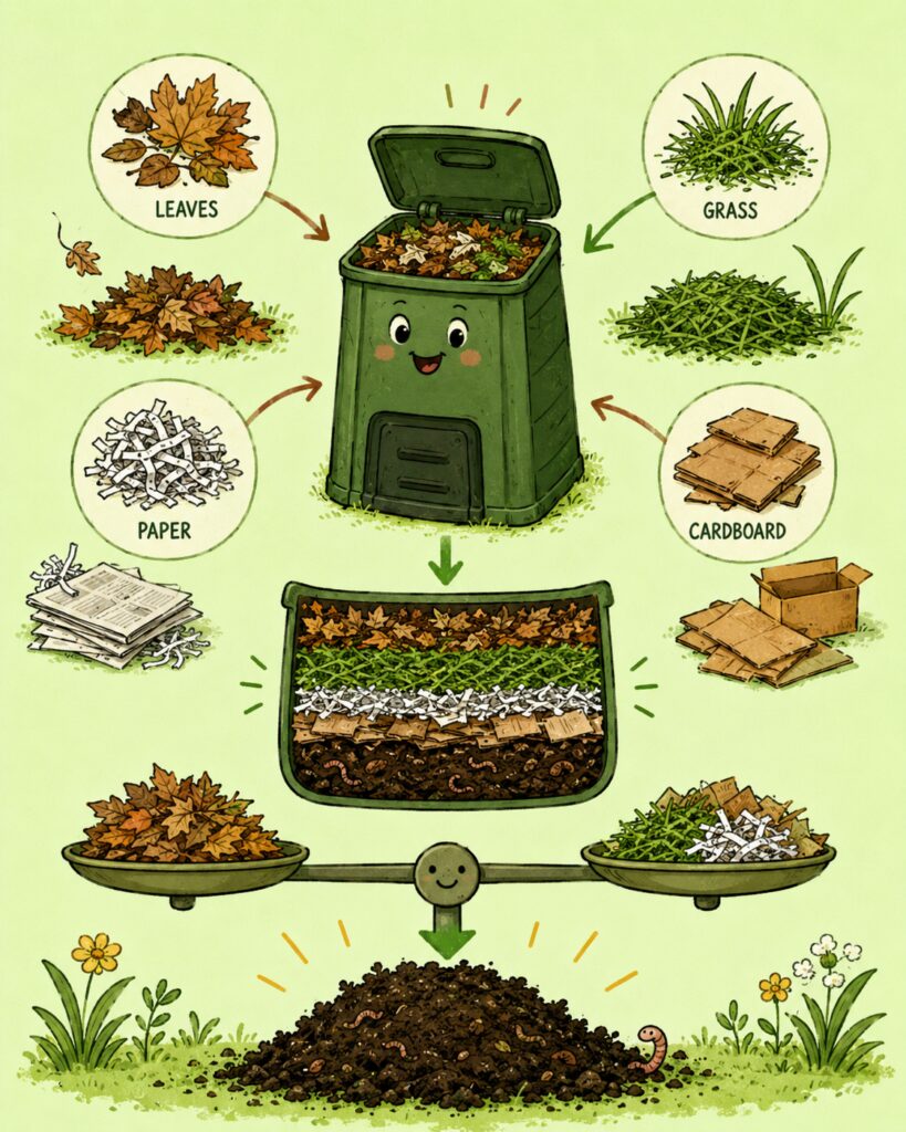 Leaves, Grass, Paper, and Cardboard: The Balance Makers