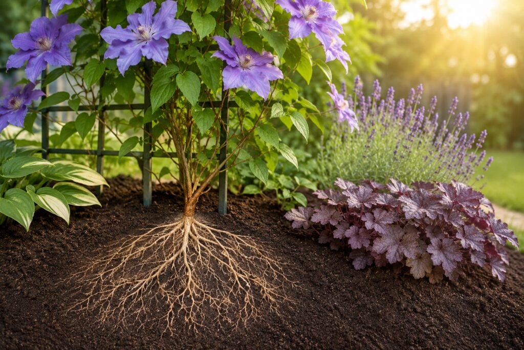 how to keep clematis roots cool